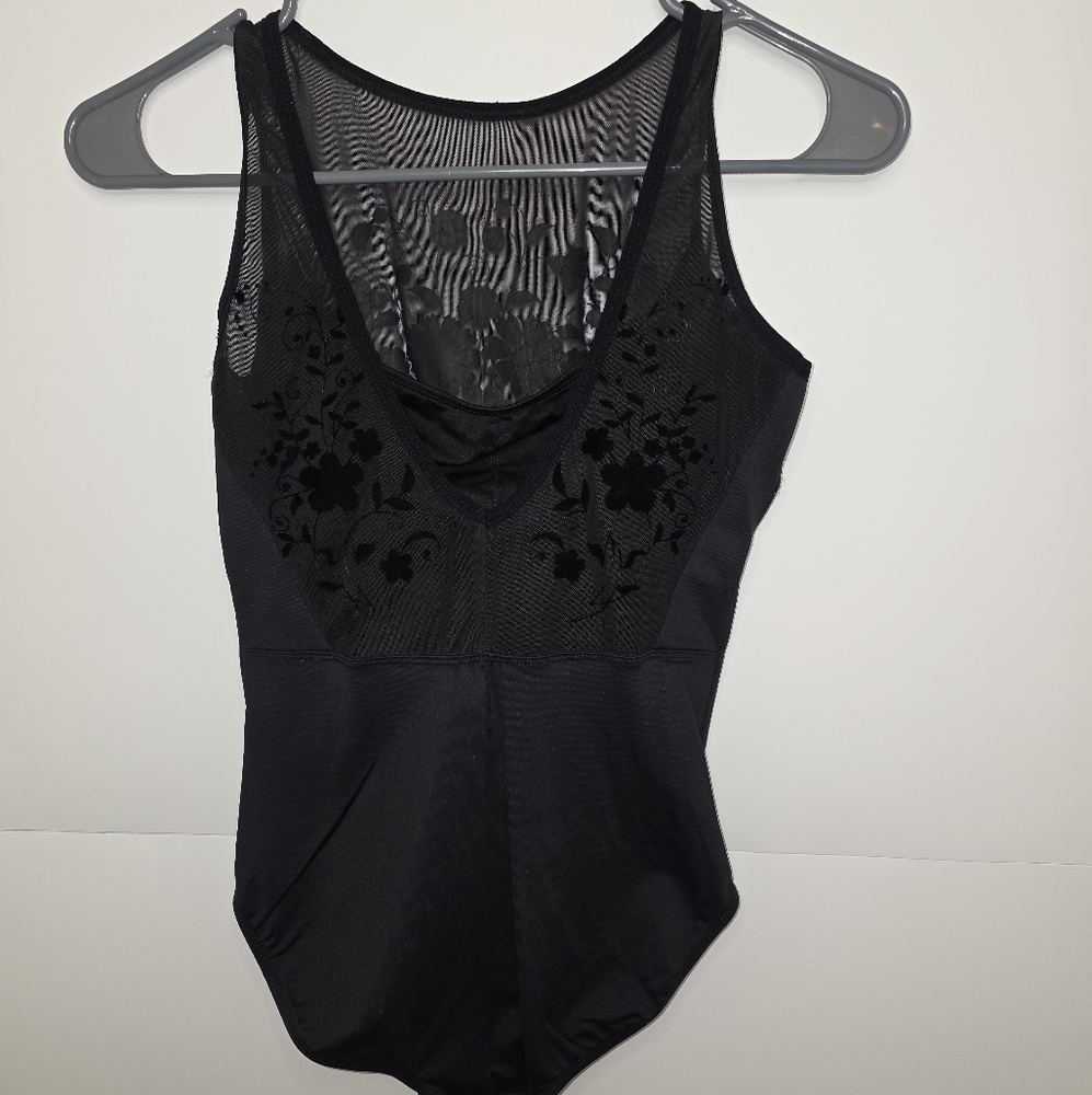 Black Floral Mesh Leotard